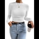 thumbnail image 3 of Tops de Punto Gofre para Mujer, Camisas de Larga, Camisetas Informales Ajustadas con Cuello Redondo, Jerséis S, 3 of 8