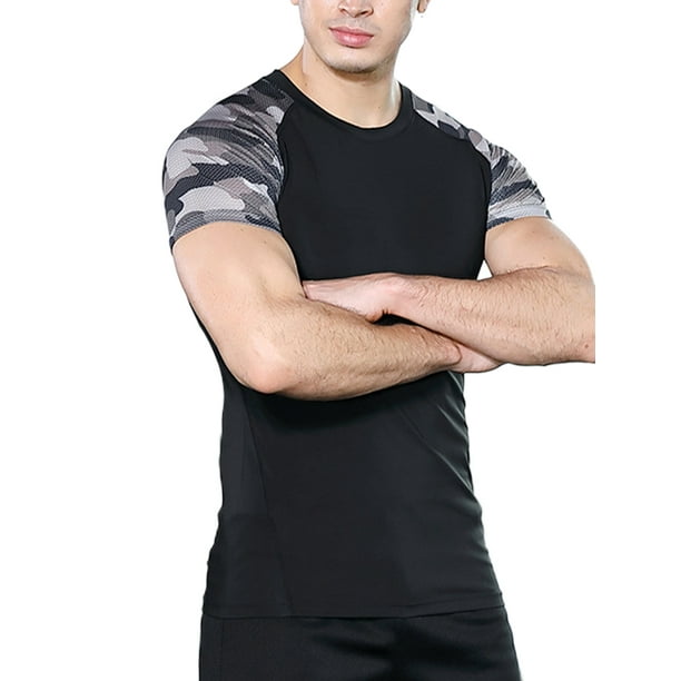 T-shirt musculation compression manches courtes respirant col rond