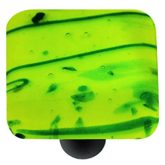 Hot Knobs HK3112-KB Mardi Gras Green with Spring Green Square Glass Cabinet Knob - Black Post