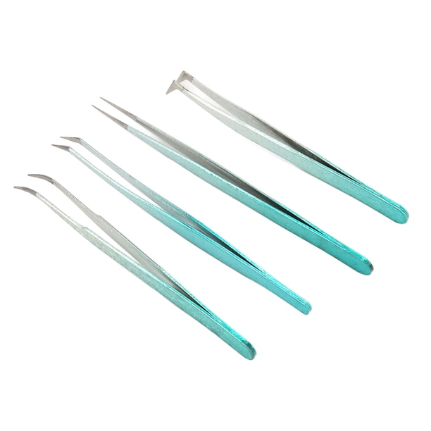 Pinzas de extensión de pestañas postizas 4 Uds punta recta y curva pinzas ligeras para decoración de uñas para salón profesional en casa ANGGREK Otros
