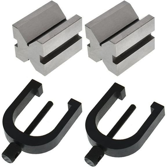 EPOTOOR 4PCS V-Block and Clamp Set 1-5/8in x 1-1/4in x 1-1/4in Hardened Steel 90 Degree Angle
