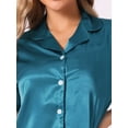 thumbnail image 4 of DARING DIVA Women's Satin Pajama Set Button Shirt and Shorts Loungwear Peacock Blue S, 4 of 6