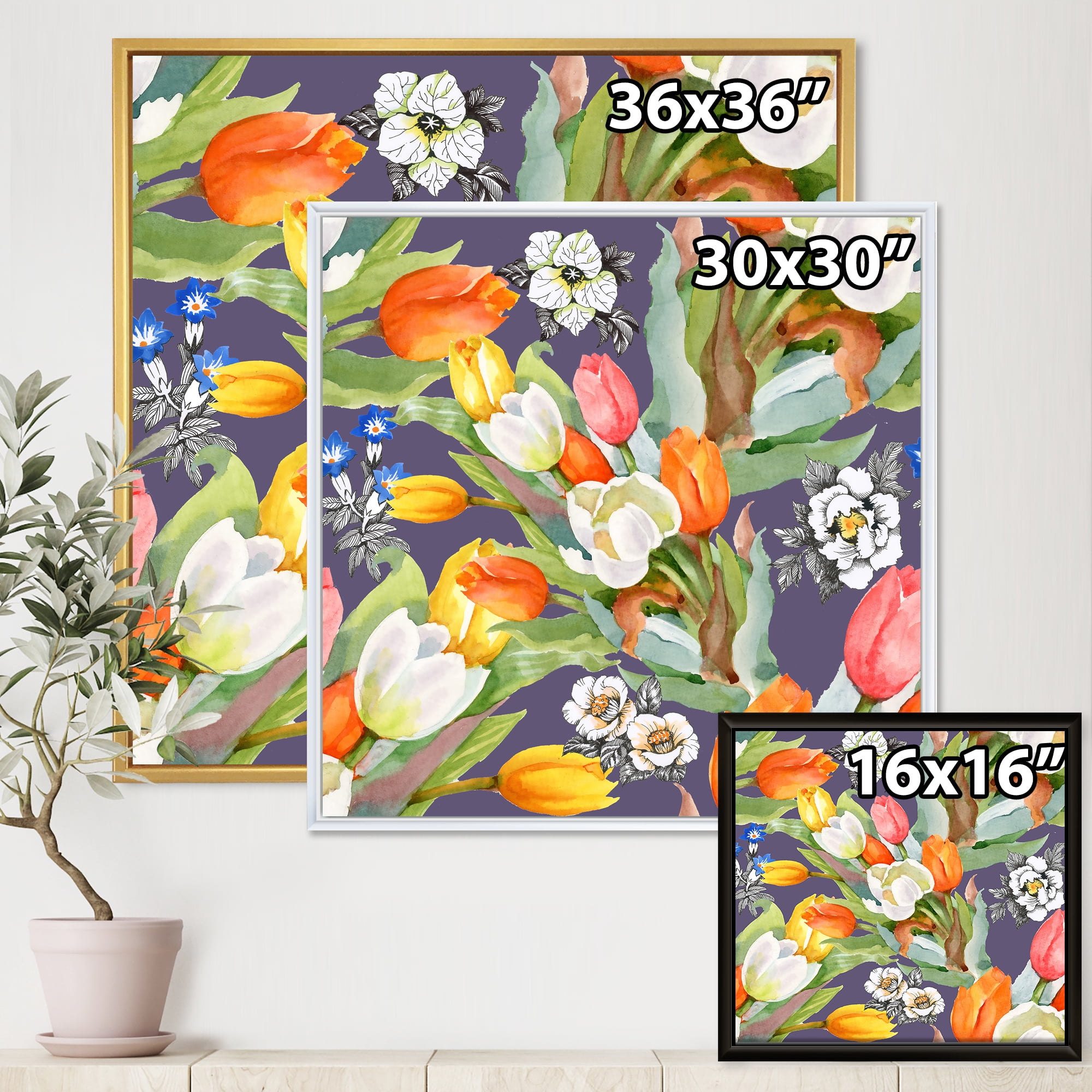 Designart 'Blooming Orange and White Tulips III' Traditional Framed Canvas Wall Art Print