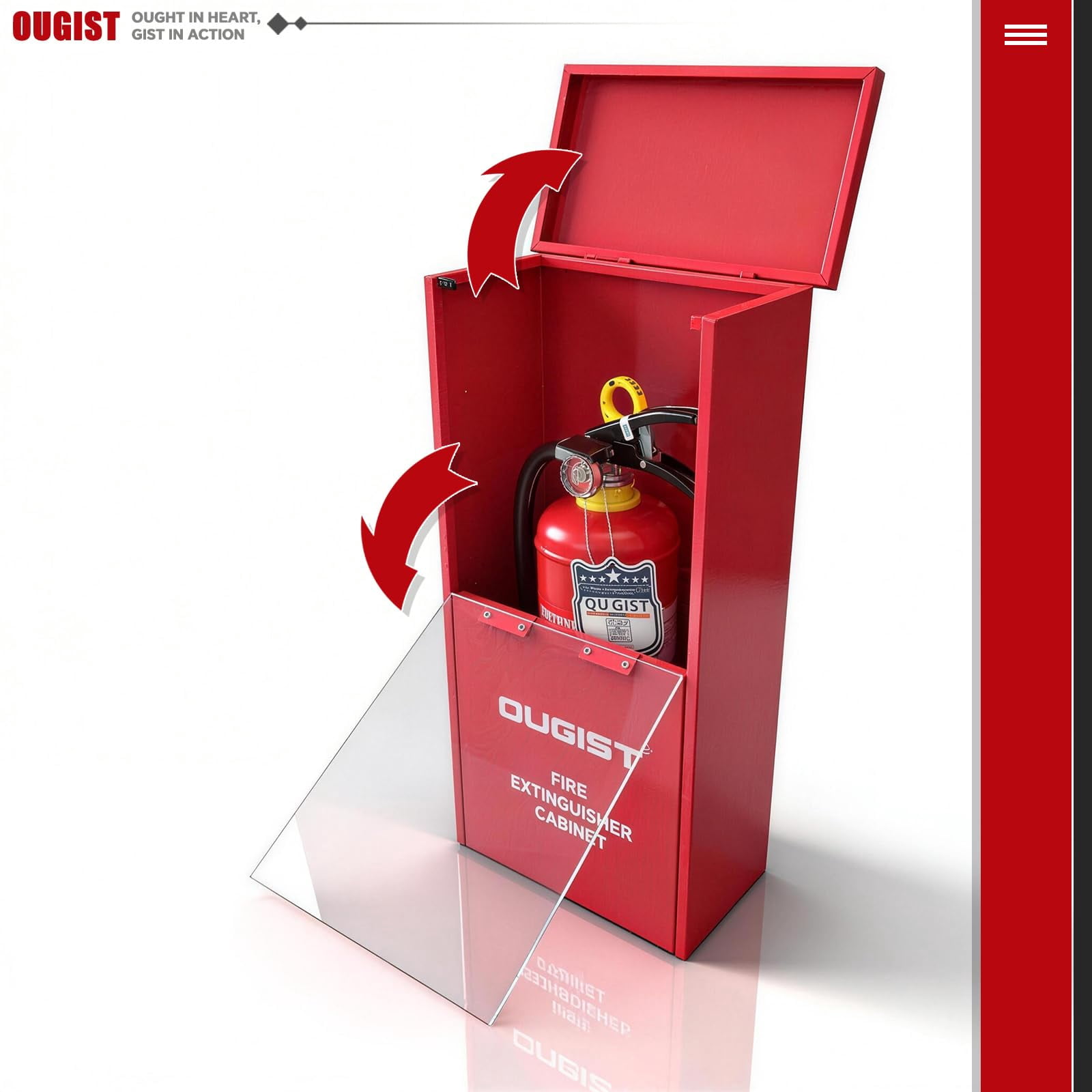 Ougist Fire Extinguisher Cabinet, 2.5lb Capacity, Rust-Proof Stainless Steel Wall Box, Shatter-Proof Acrylic Window, Red, for Garage Basement Home Safety