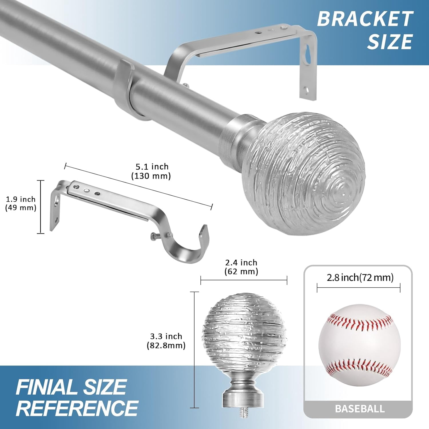 Urbanest Adjustable Single Curtain Rod Set Favo Finials – 1 - Inch Diameter, With Brushed Steel Rod, 28–48 Inches
