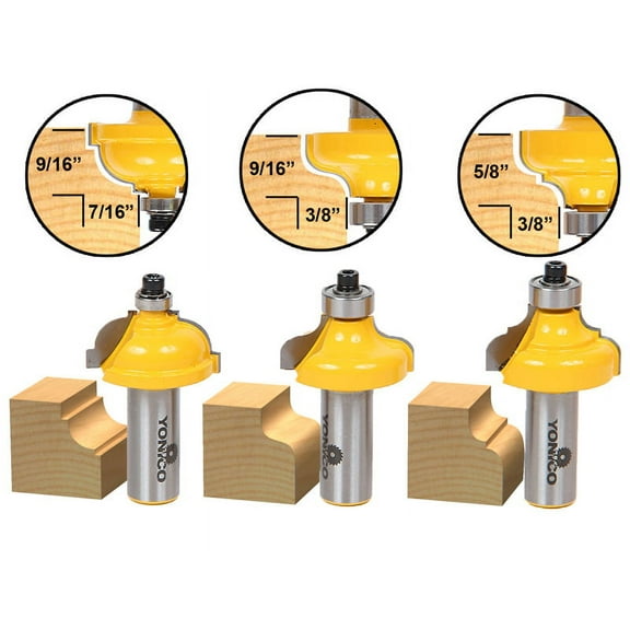 Yonico 3 Bit Edge Molding Router Bit Set - Medium - Cove & Ogee- 13327