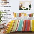 thumbnail image 4 of Red Aqua Stripe Bedding 3 Piece Duvet Cover Set California King, Country Abstract Art Colorful Striped Soft Microfiber Comforter Cover with Zipper Closure & Pillowcases, FadeResistant Quilt Cover, 4 of 9