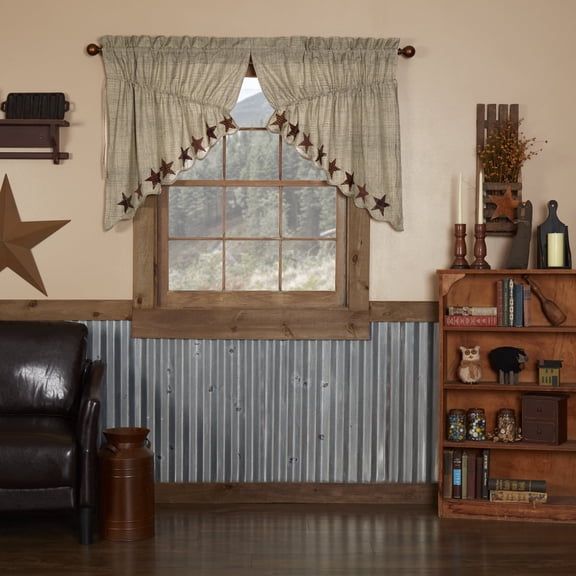VHC Brands Abilene Country Tan Independence Day Appliqued Star Prairie Swag Set of 2 36x36x18