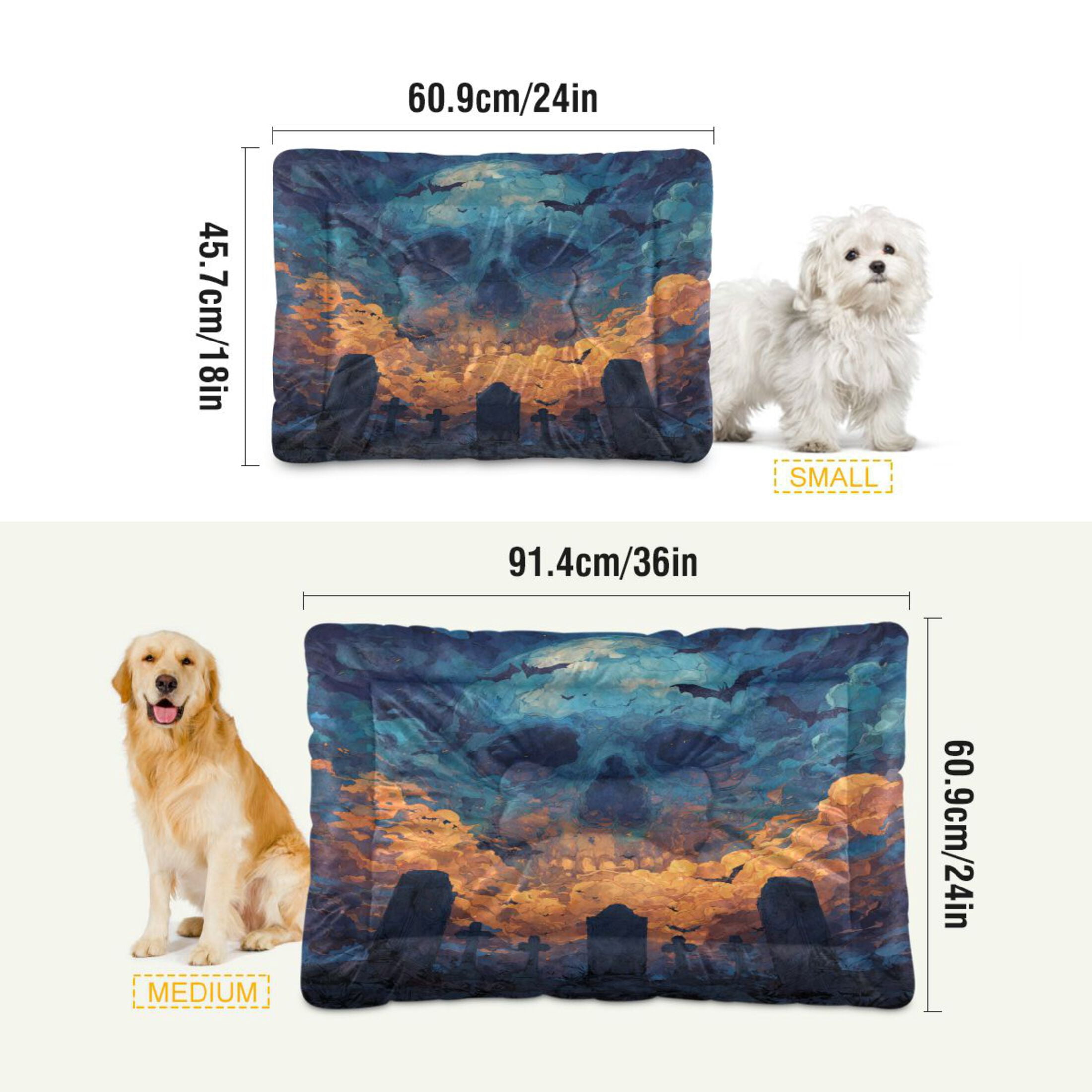 Qxltty Skull Cemetery Ped Pad Wear-resistant and Hard to Bite Through Sleeping Pad for Small Medium Large Dogs Winter Pet Bed 36×24in
