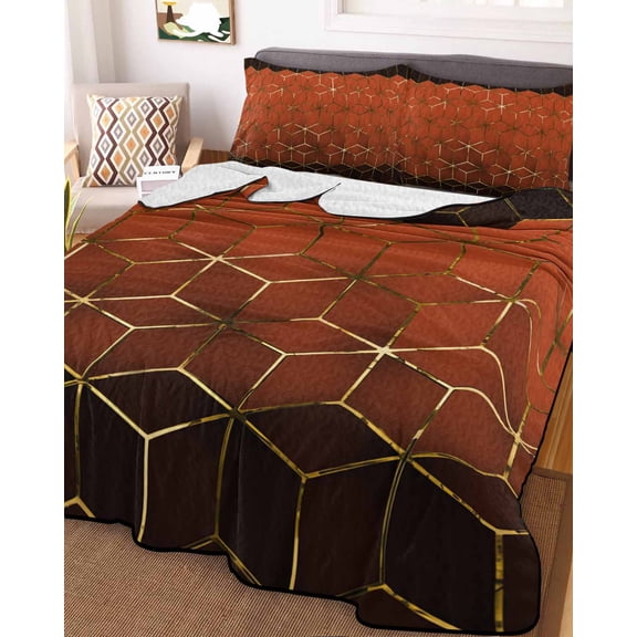 Orange Geometric Full Size Down Alternative Comforter, Lightweight Comforter Quilt Bedding Set with Pillow Shams Ombre Modern Abstract Art All Seasons Bed Comforter Duvet Insert 78"x90"