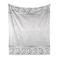 thumbnail image 1 of Retro Soft Flannel Fleece Throw Blanket, Vintage Style Floral Ornaments Flowers with Leaves Classical Bridal Inspired, Cozy Plush for Indoor and Outdoor Use, 50" x 60", White and Grey, by Ambesonne, 1 of 6