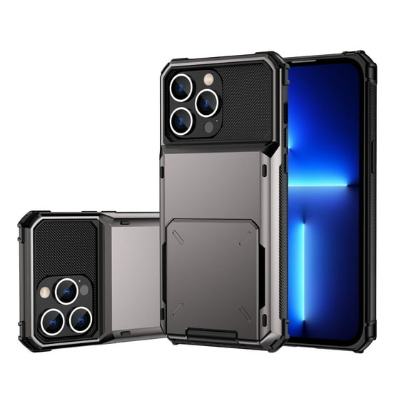 SOATUTO For iPhone 14 14 Pro 14 Plus 14 Pro Max Case Wallet 4-Card Holder ID Slot Flip Door Hidden Pocket Anti-Scratch Dual Layer Hybrid TPU Bumper Hard Shell Back Cover - Gray,iPhone 14