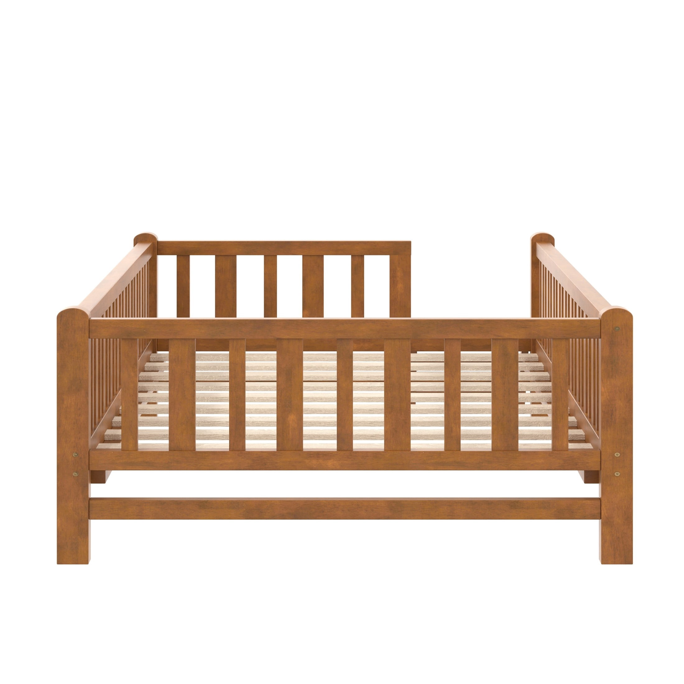 Noble House Prado Twin Size Wood Platform Bed with Full Guardrail, Safe Low Profile Bed Frame for Kids, Walnut