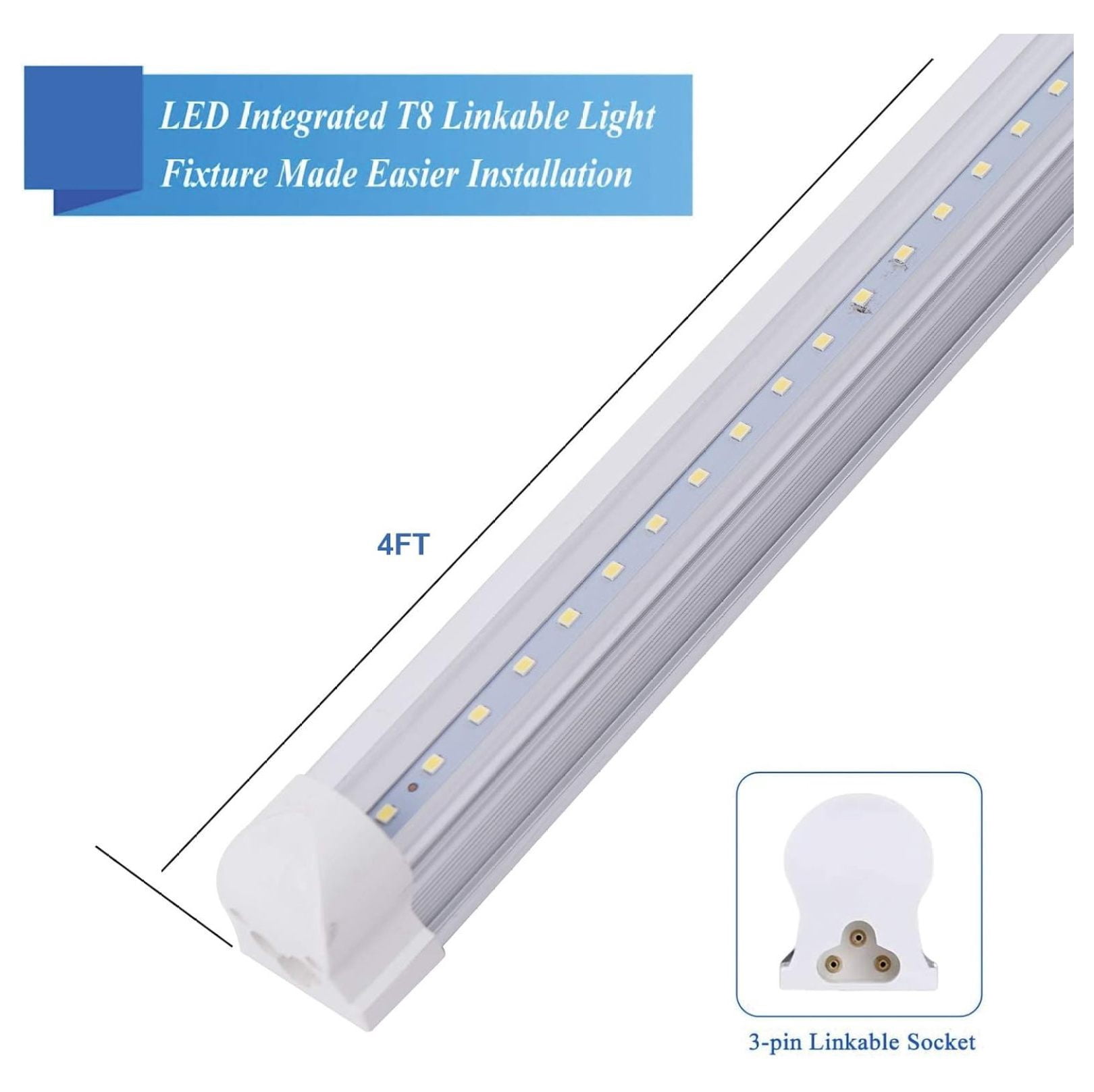 6 Pack LED Shop Light Fixture, 4FT 24W 6000K Daylight White Clear Cover Linkable Beer Cooler Light, T8 LED Integrated Tube Lights with On/Off Plug Cable for Garage,Work and Workshop