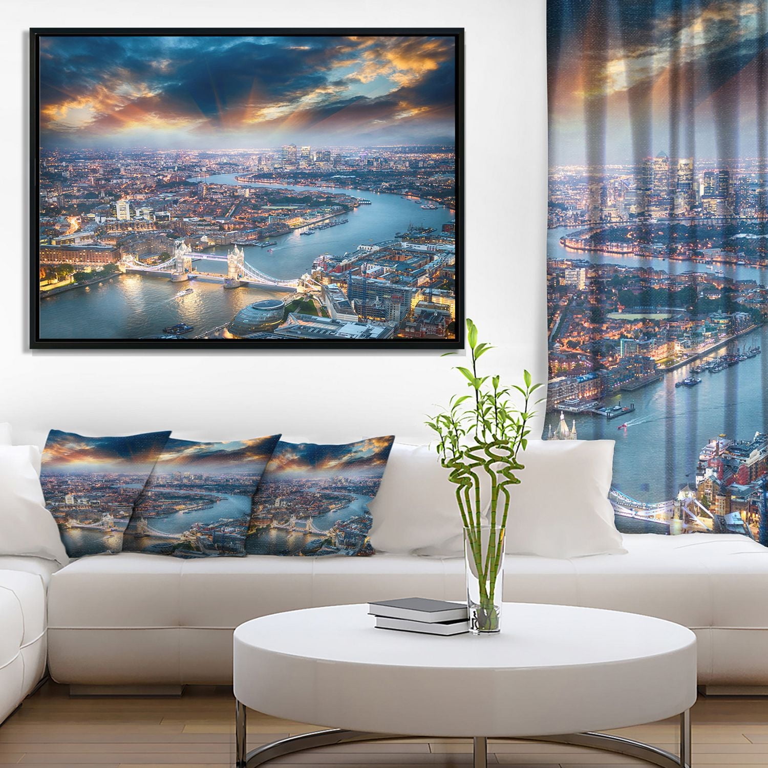 Design Art Aerial View of London at Dusk Framed Canvas Art Print
