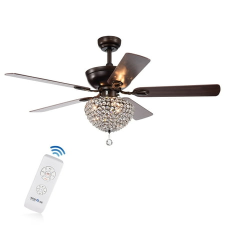 Swarna Antique Bronze 3 Light Metal Crystal 5 Blade 52 Inch