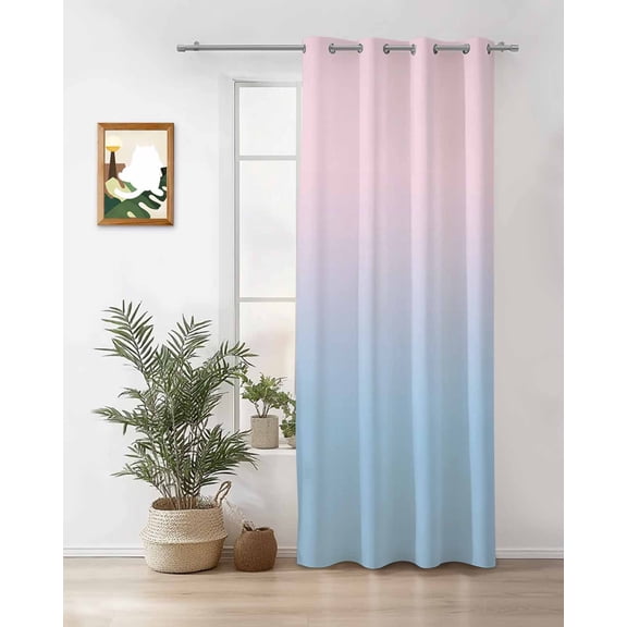 Minimalist Pink Thermal Insulated Blackout Curtains for Bedroom 24 Length and Blue Gradient Room Darkening Curtain 1 Panel Grommet Window Curtain Drape for Living Room Nursery Room