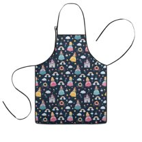 Dark Blue Princess Castle Pattern Kids Aprons for Girls and Boys,Adjustable Neck Strap Toddler Aprons for Kids Cooking Baking,23.6"x19"
