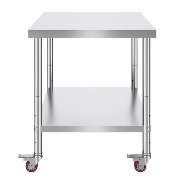 30x36x34 Inch Stainless Steel Work Table with 3 Adjustable Shelves, 4 Locking Wheels, Heavy Duty Commercial Kitchen Prep Table for Food Preparation, Restaurant, and Catering