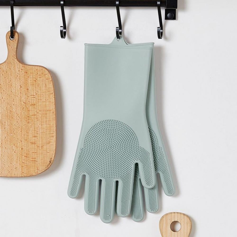 1Pair Reusable Silicone Dishwashing Cleaning Sponge Gloves Reusable