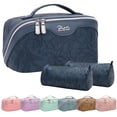 thumbnail image 1 of Bolsas de maquillaje de viaje BOYATU, juego de 3 unidades con gran capacidad, color azul oscuro, 1 of 9