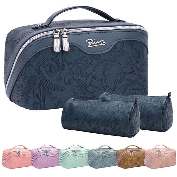 Bolsas de maquillaje de viaje BOYATU, juego de 3 unidades con gran capacidad, color azul oscuro