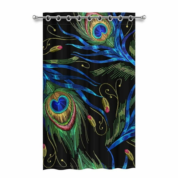 YUSDECOR Peacock Feather Blackout Window Curtain Drapes Bedroom Living Room Kitchen Curtains 52x84 inch