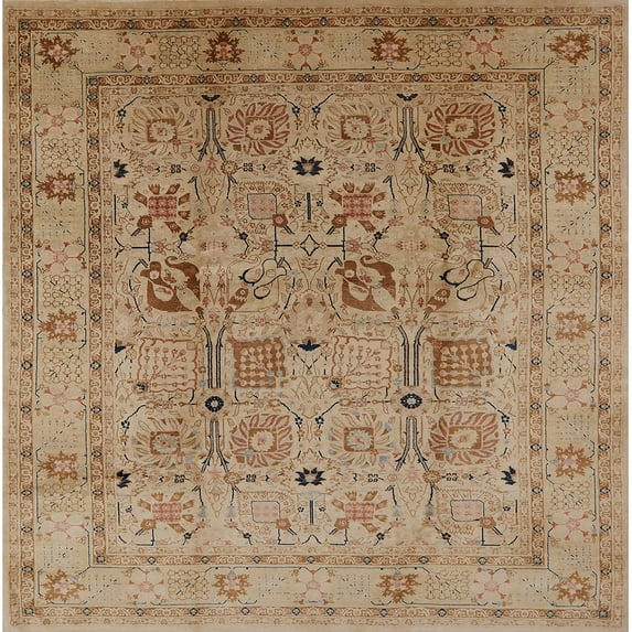 Ahgly Company Indoor Square Mid-Century Modern Light Brown Oriental Area Rugs, 7' Square