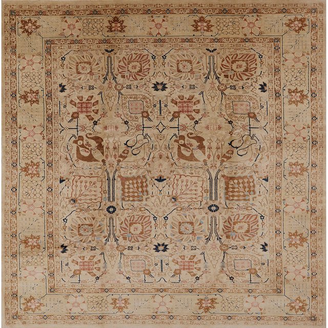 Ahgly Company Tapis d'Intérieur Carré Milieu du Siècle Moderne Brun Clair Zone Orientale, 6' Carré
