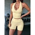 thumbnail image 6 of Jaimenalin Women 2 Piece Backless Halter Sports Bra High Waist Booty Shorts Yoga Gym Outfits Light Yellow S, 6 of 9