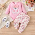 thumbnail image 3 of PatPat Baby Girl Set Cotton All Over Bear Love Heart Print Baby Long-sleeve Ribbed Romper and Pants Set,2-Pack,6-9 Months, 3 of 9