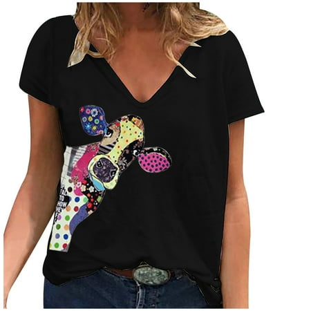 

Womens Casual 2022 Trendy Loose V Neck T Shirt Short Sleeved Tops Golf Shirts Ladies Going Out Plus Size Y2k Tees Fall Winter Boho Floral Tunic Tops Gym Athletic Workout T-shirts Corset Tops