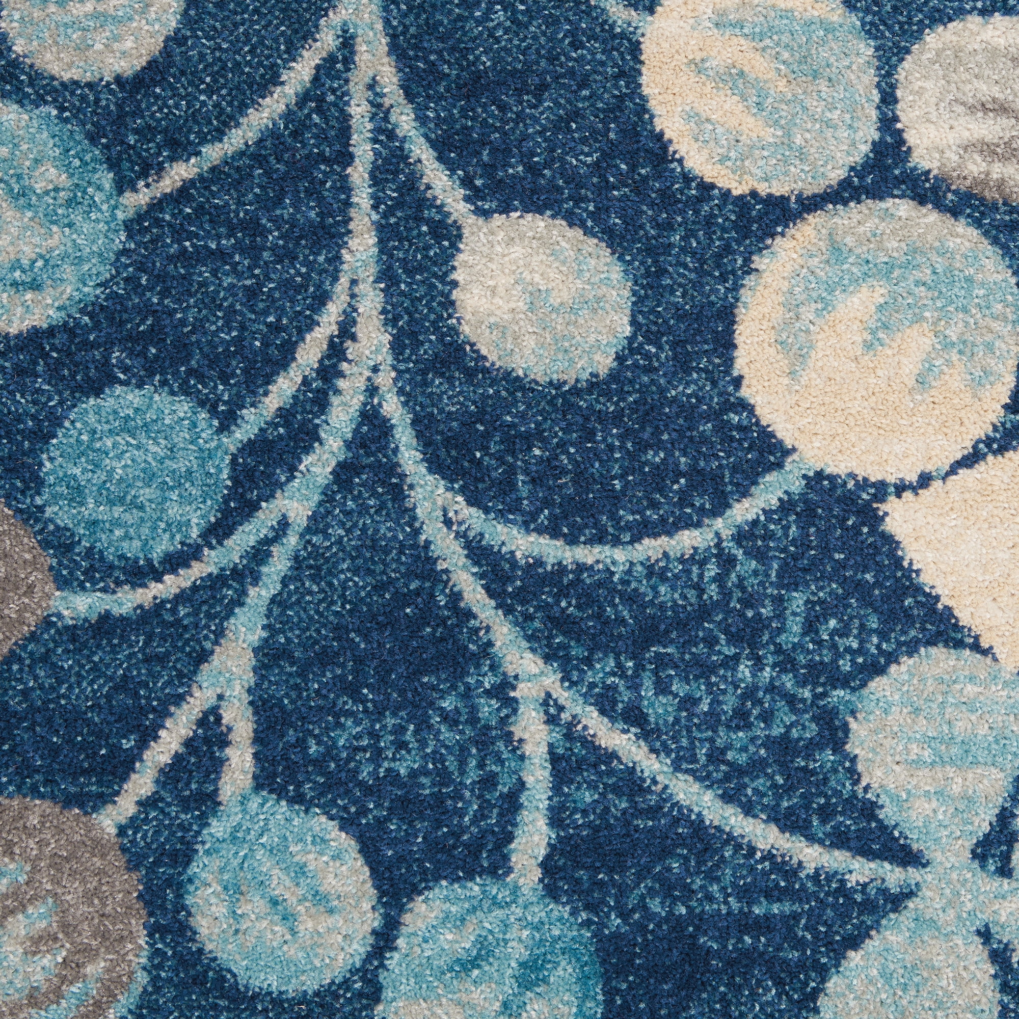 Serene Contemporary Botanical Navy 6' x 9' Area Rug, (6' x 9')
