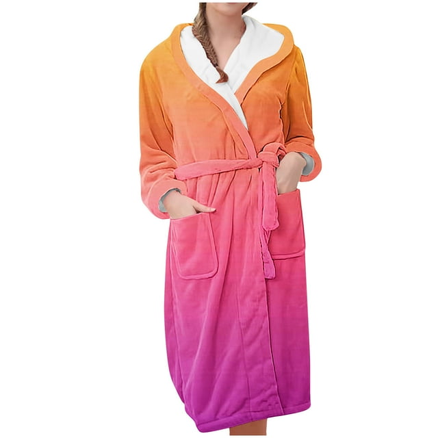 Tnhcen Robe de Nuit à Capuche en Flanelle Chaude d'Hiver pour Femmes à Manches Longues / Pyjama Uni avec Poche avant / Vêtements de Détente en Polyester M-3TG