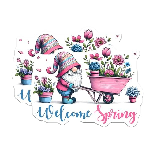 (2 Pack) Welcome Spring Magnets - Gnome Decor - Seasonal Home Decoration - 5" On Longest Side - for Cars, Fridges, Toolboxes - Made in USA - MAG7998