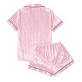 thumbnail image 5 of Pijama de satén sedoso a rayas para mujer, camiseta de manga corta con pantalones cortos, conjunto de pijama, camisa con botones, ropa de dormir sedosa, 5 of 5