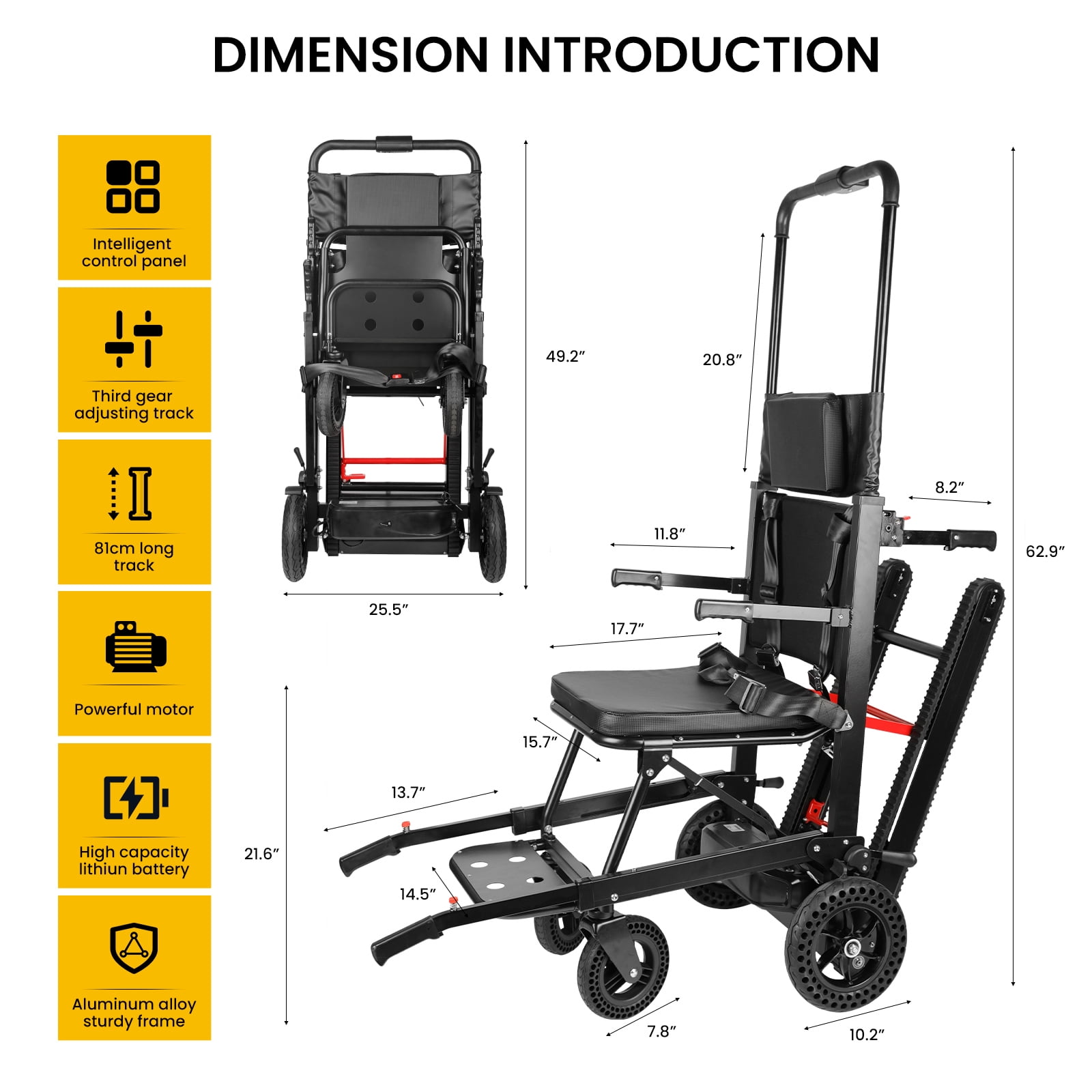 Joreek Powered Wheelchair Stair Climbing Wheelchair Electric Mobile Stair Lifts Chair for Seniors Foldable Stair Chair 440lbs Max Load