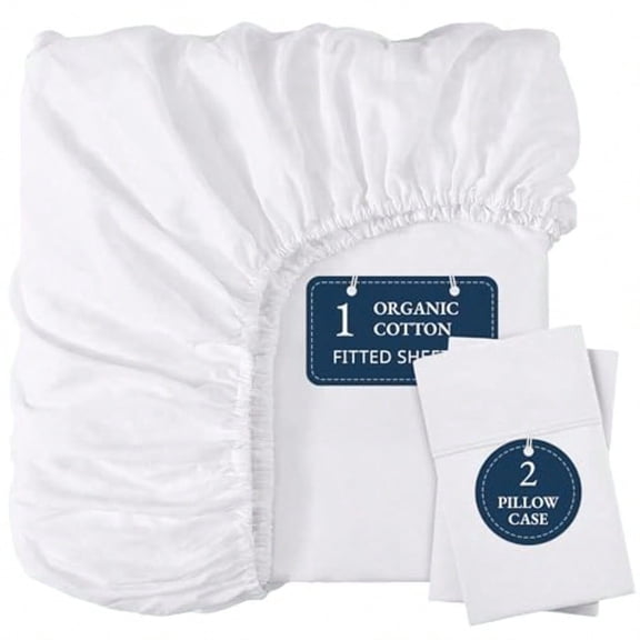 100 Organic Cotton Fitted Sheet Queen 15 Deep Pocket Snug Fit Fully Elasticized Naturally Temperature Regulating Soft Comfy Deep Pocket Queen Fitted Sheet -White Pillowcases