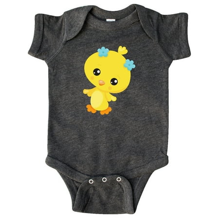

Inktastic Cute Little Chicken Chicken With Blue Flowers Gift Baby Girl Bodysuit