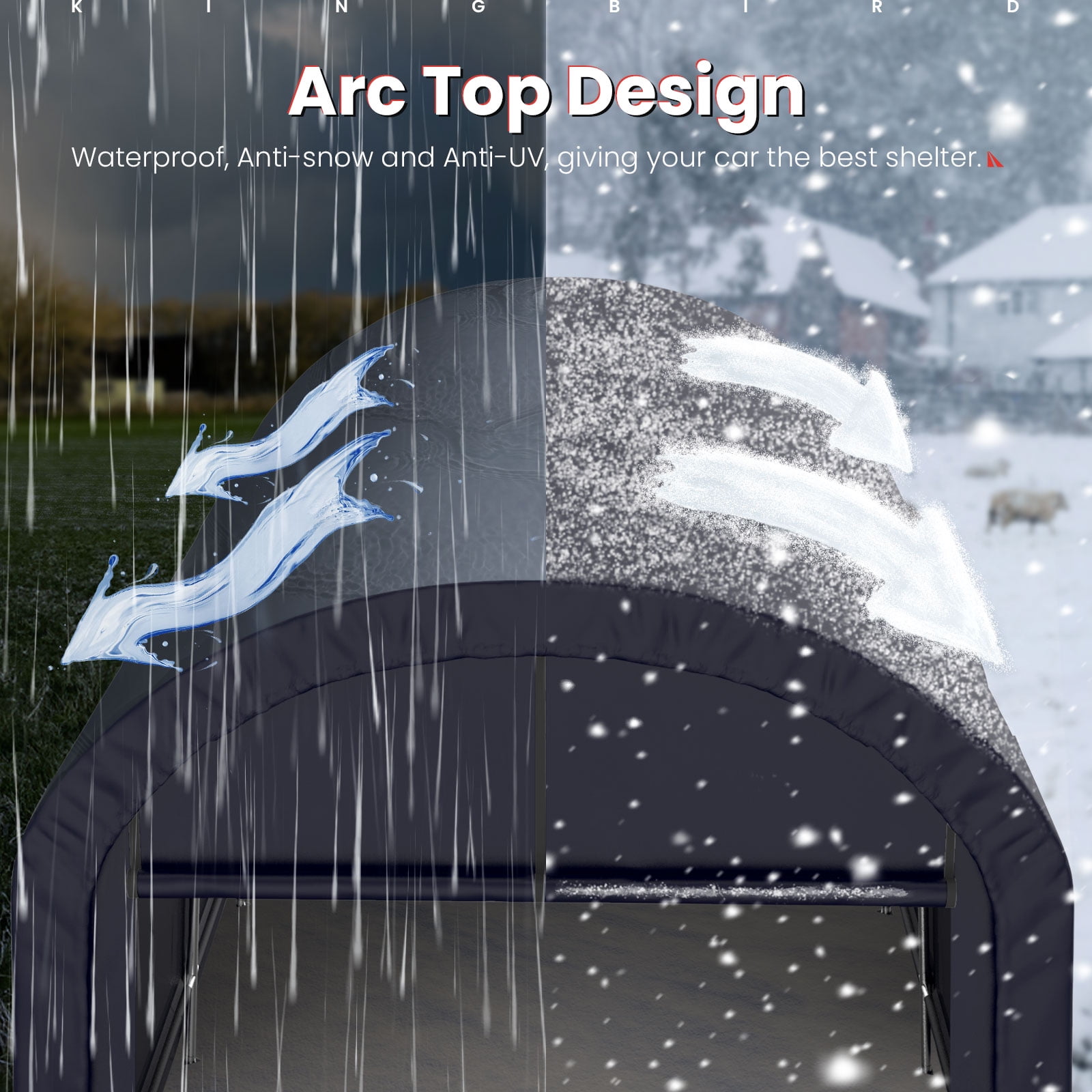 KING BIRD 10' x 15' Round Style Garage Shelter Anti-Snow Heavy Duty Storage Shelter Carport Portable Canopy Storage Shelter Shed