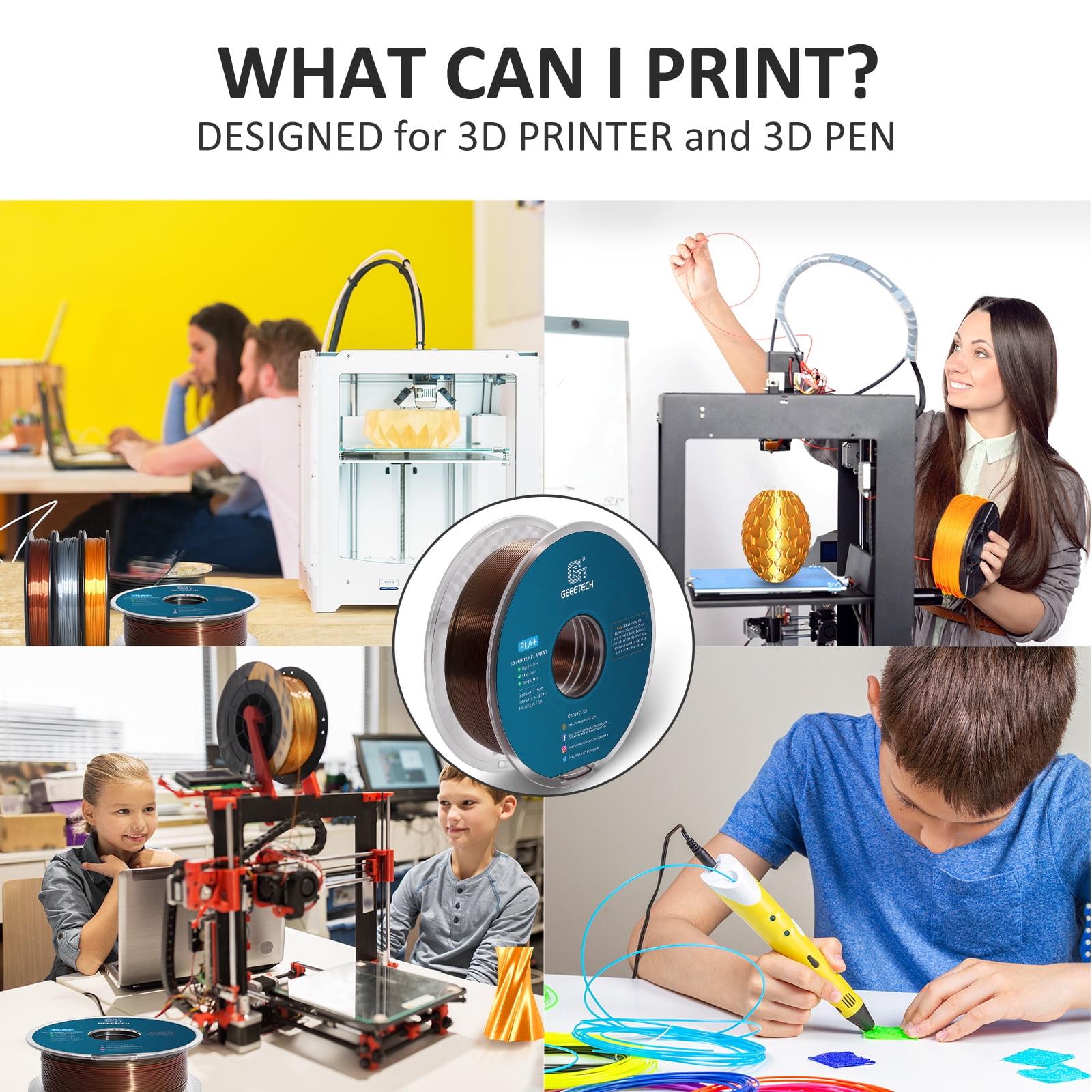 Geeetech semi-red and semi-copper 3D Printer PLA Filament 1KG Toughness Enhanced Filament with 1.75mm Dimensional Accuracy +/-0.03mm, 1080 Feet per Roll, Vacuum Packaging