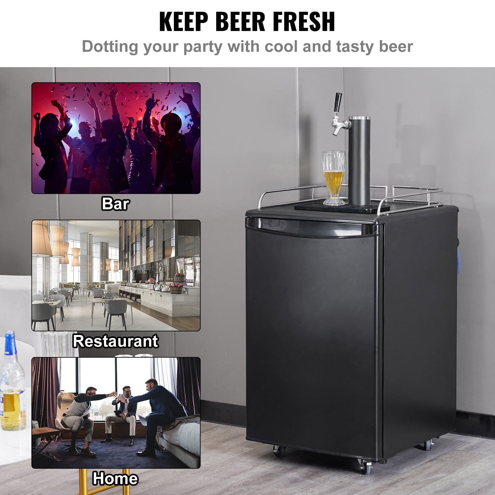 KFFKFF Beer Kegerator with Single Tap, Draft Beer Dispenser and Full-Size Keg Refrigerator, Includes Shelves, CO2 Cylinder, Drip Tray, and Rail, Adjustable Temperature Range 32°F-50°F