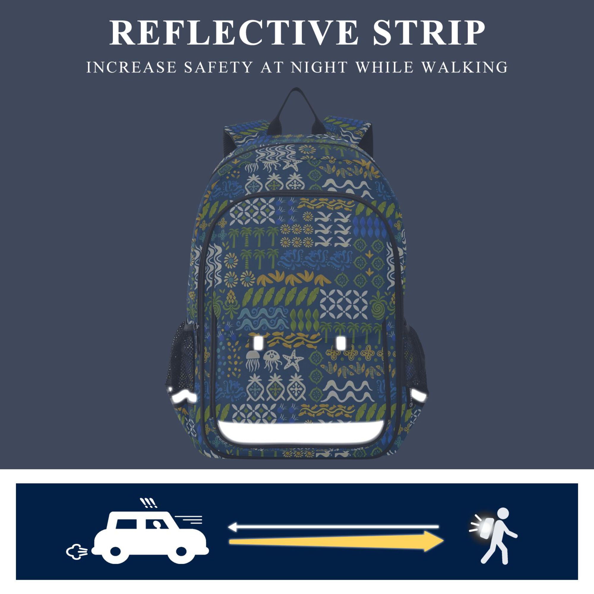 Mochila escolar para niños unisex de 17", casual, para viajes y uso diario, con compartimentos, estampado de bosque geométrico 5