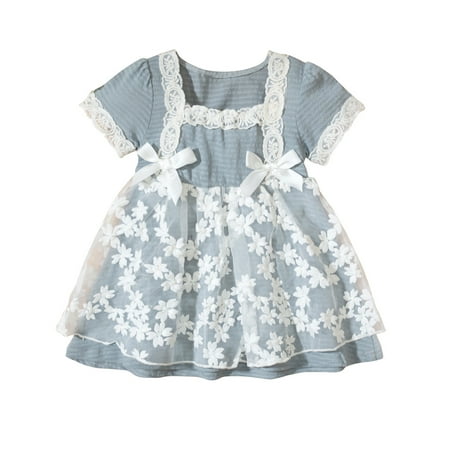 

Rovga Toddler Kids Girls Summer Tulle Ruched Patchwork Lace Princess Dress Casual Clothes Cute Casual Dress