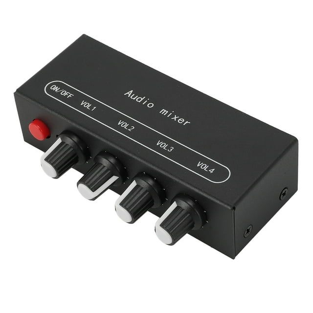 Stereo Line Mixer, Line Mixer Aluminum Alloy Casing DC5-12V 4 Channel 1/8in Input Output Port for Instrument