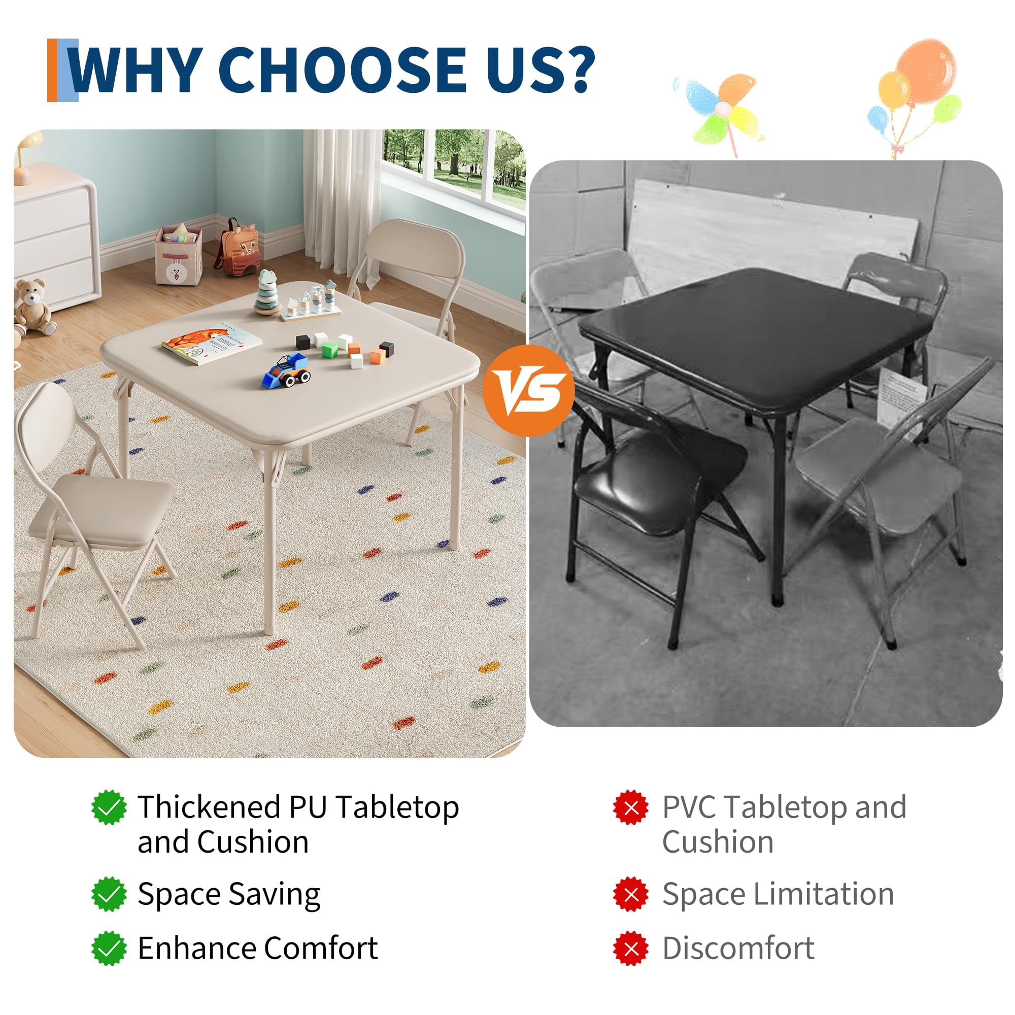 Huisuilinss Kids Folding Table And Chairs,Square Children's Activity Table And Chairs,Kids Table And Chair With Padded Cushion,Metal Folding Activity Table With Chair For Dining Daycare Classrooms