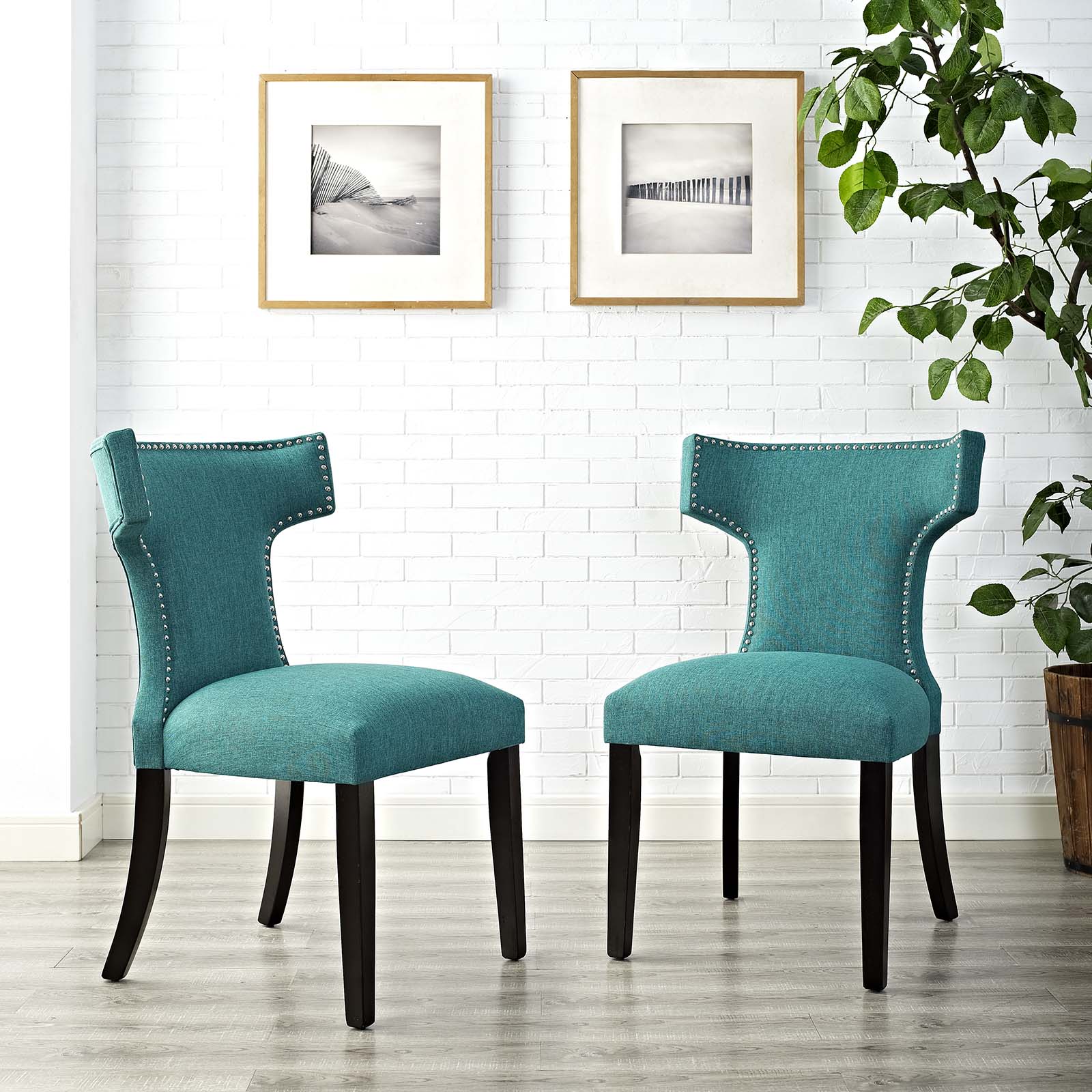 Modway Curve Set of 2 Upholstered Dining Side Chair, Multiple Colors