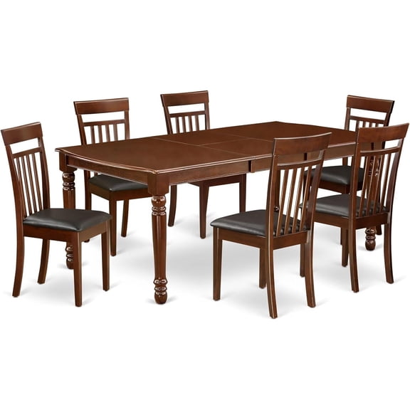 7 Piece Dining Set Kitchen Table with 6 Upholstered Chairs, Mahogany Finish