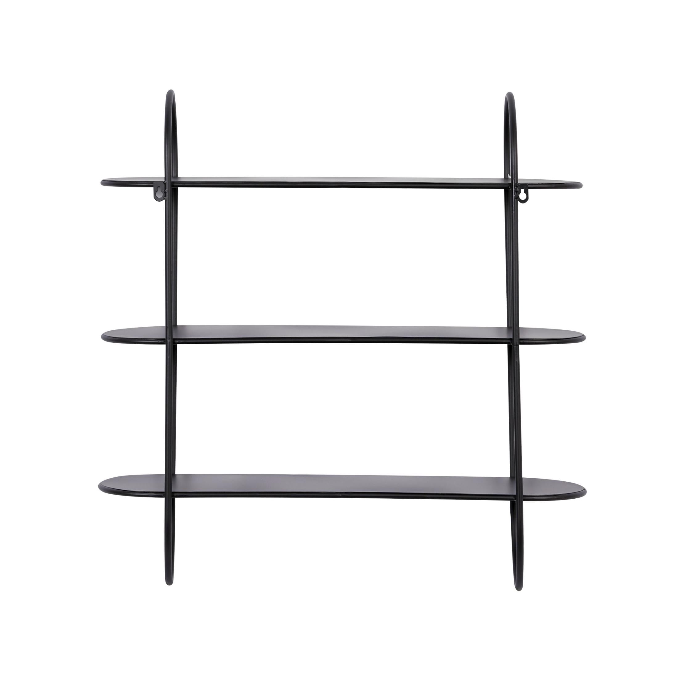 DecMode Black Industrial Metal Long with Round Edge 3 Tier Wall Shelf, 28"W x 28"H