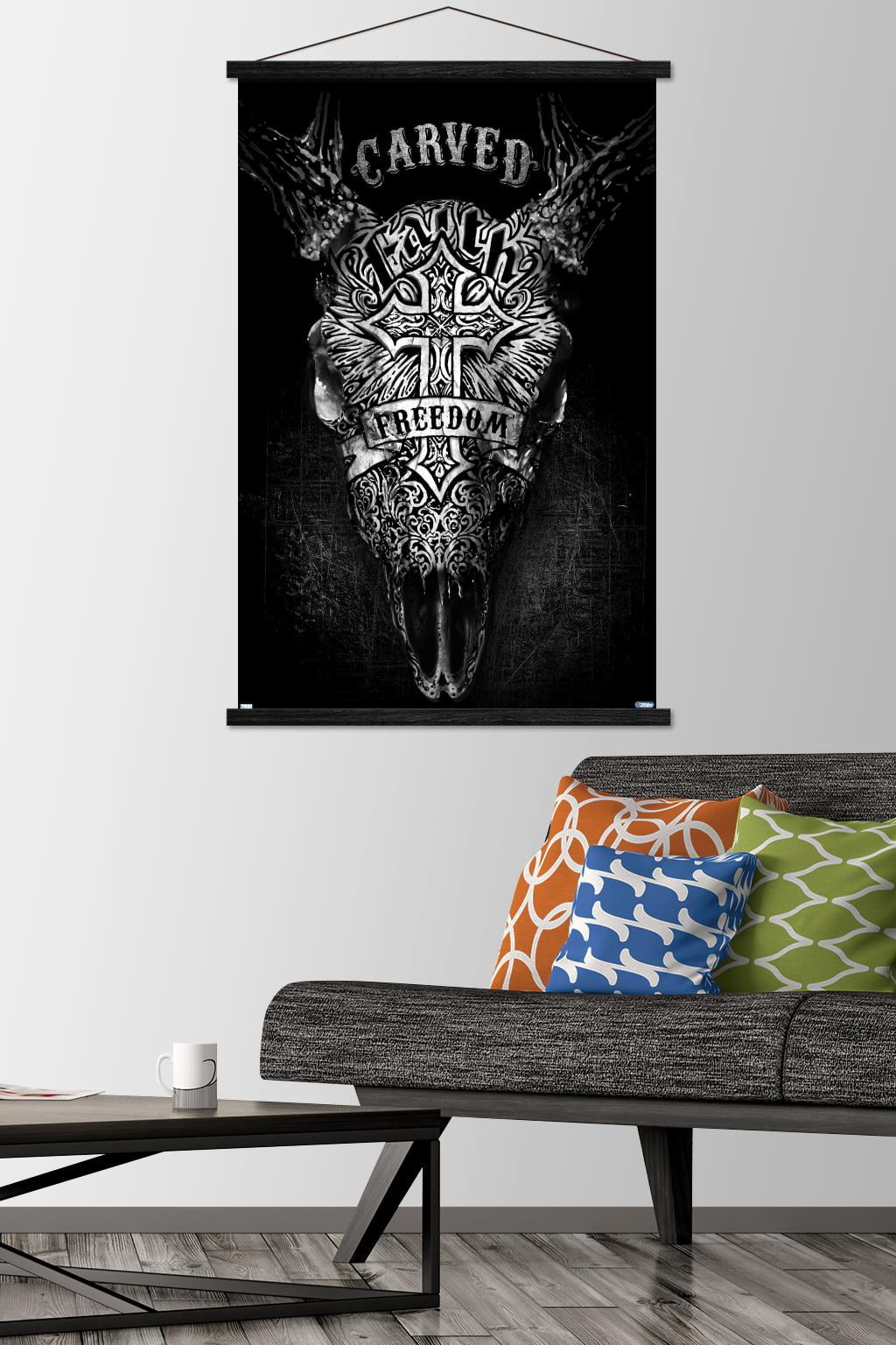 Jim Baldwin - Carved Faith Skull Wall Poster with Magnetic Frame, 22.375" x 34"